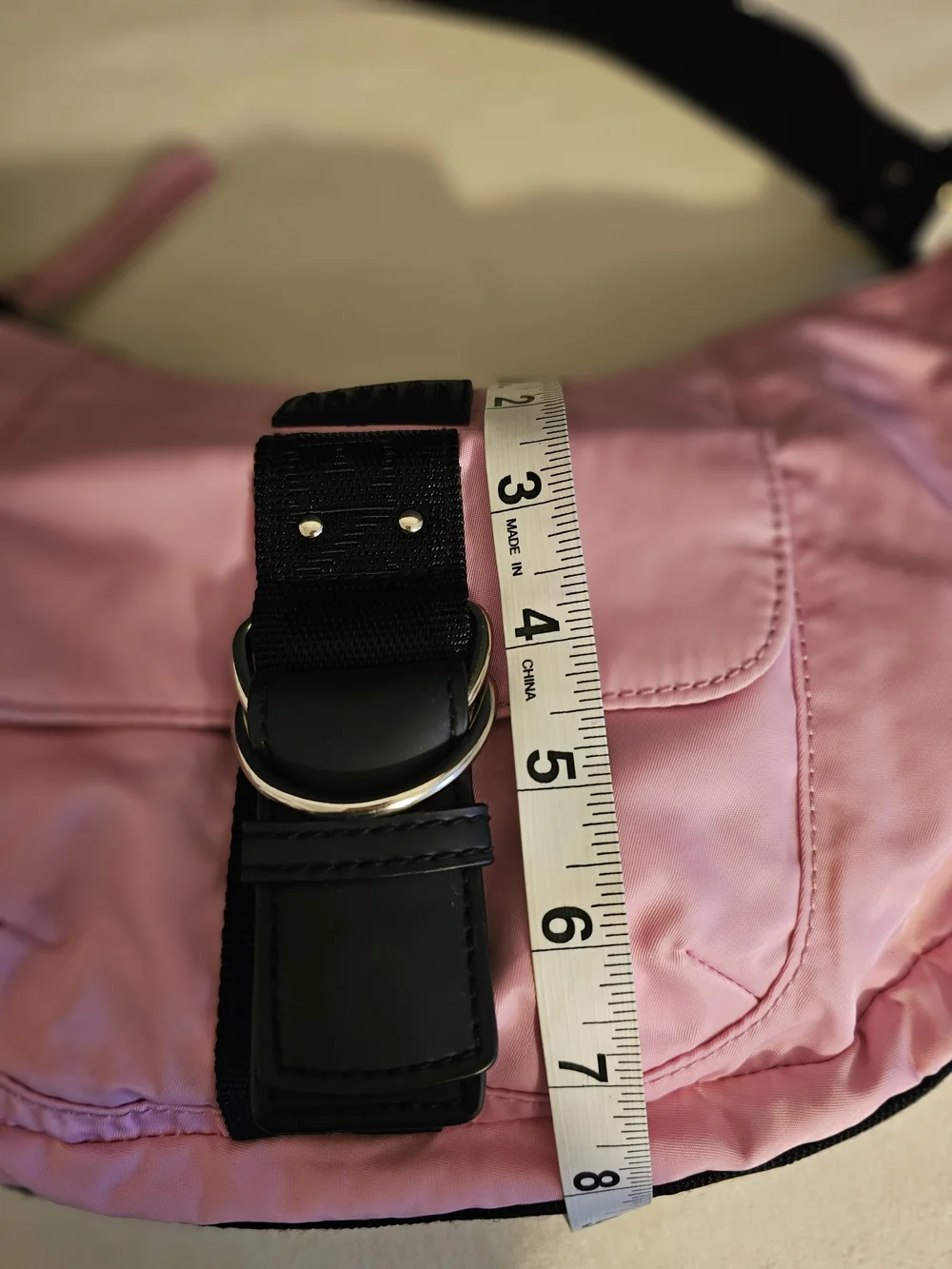 Lauren Ralph Lauren Pink Shoulder Bag with Black Strap and Buckle. - Picture 8 of 11